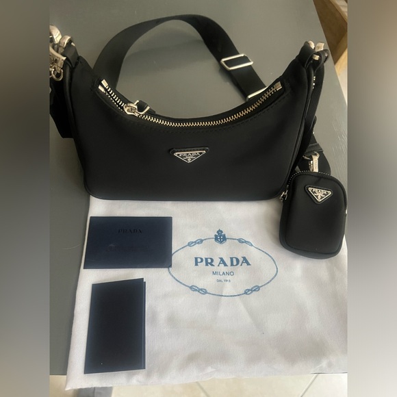 Prada Handbags - Prada Black Nylon Shoulder Bag with Silver Hardware